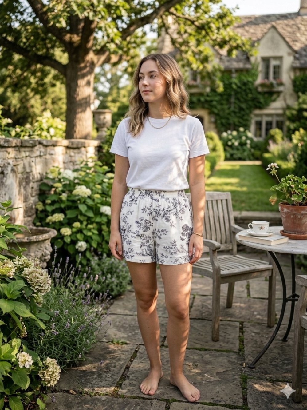 Commense White High-Waist Floral Print Shorts
